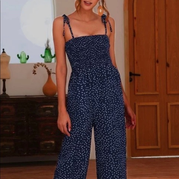 NWT! Boutique Navy Spaghetti Strap Jumpsuit. - Picture 2 of 3